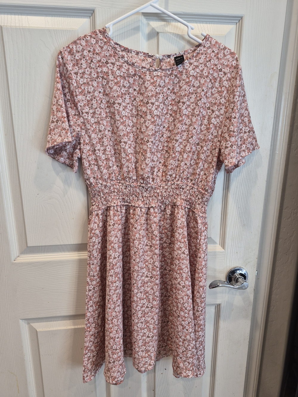 5/25 SHEIN Pink Floral Smocked-Waist Midi Dress